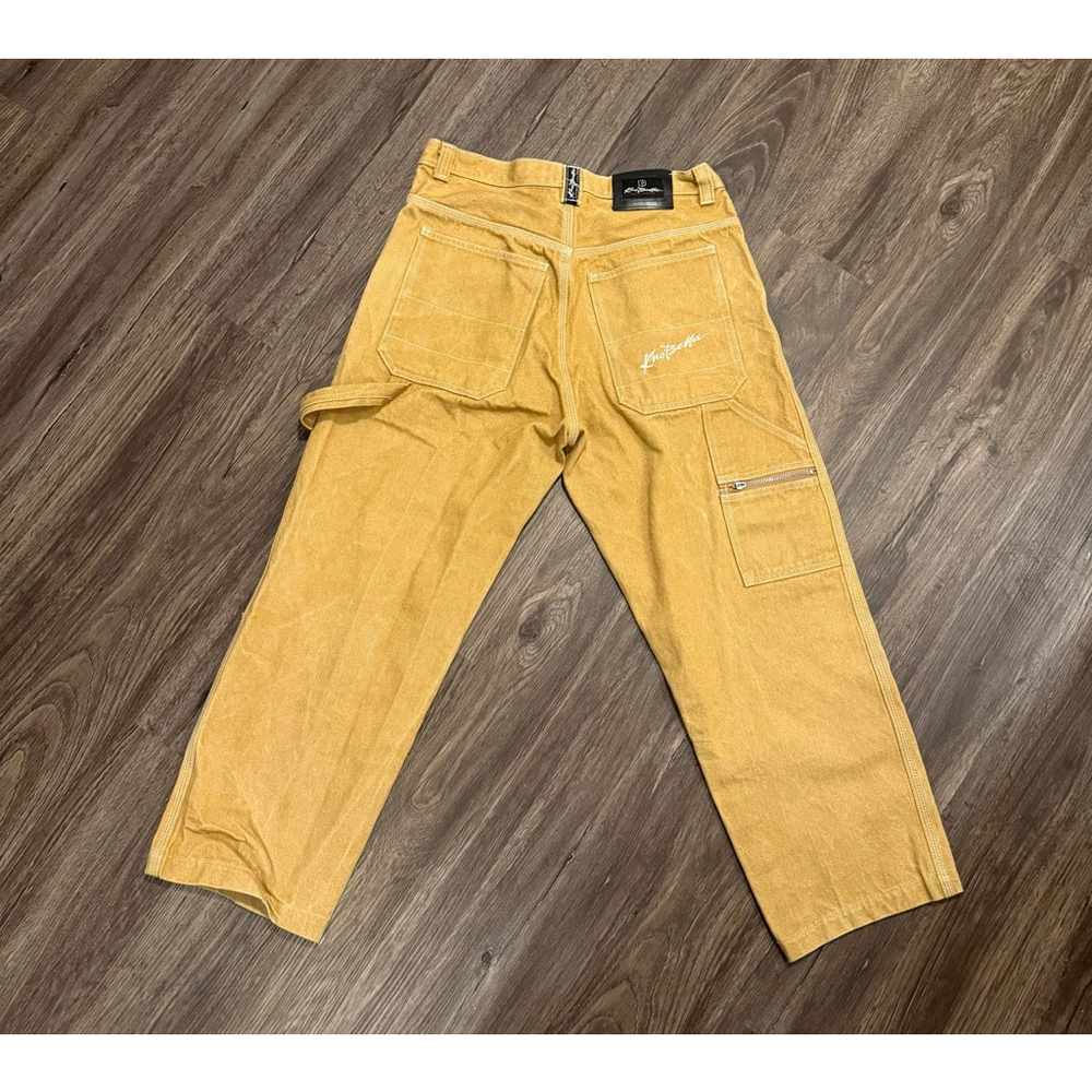 Vtg 90s Kno Betta Carpenter Jeans Men’s Mustard Yellow Baggy Hammer Loop Sz 34 - Picture 2 of 11